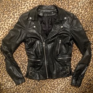 BLK DNM Fringed Leather Biker Jacket XS